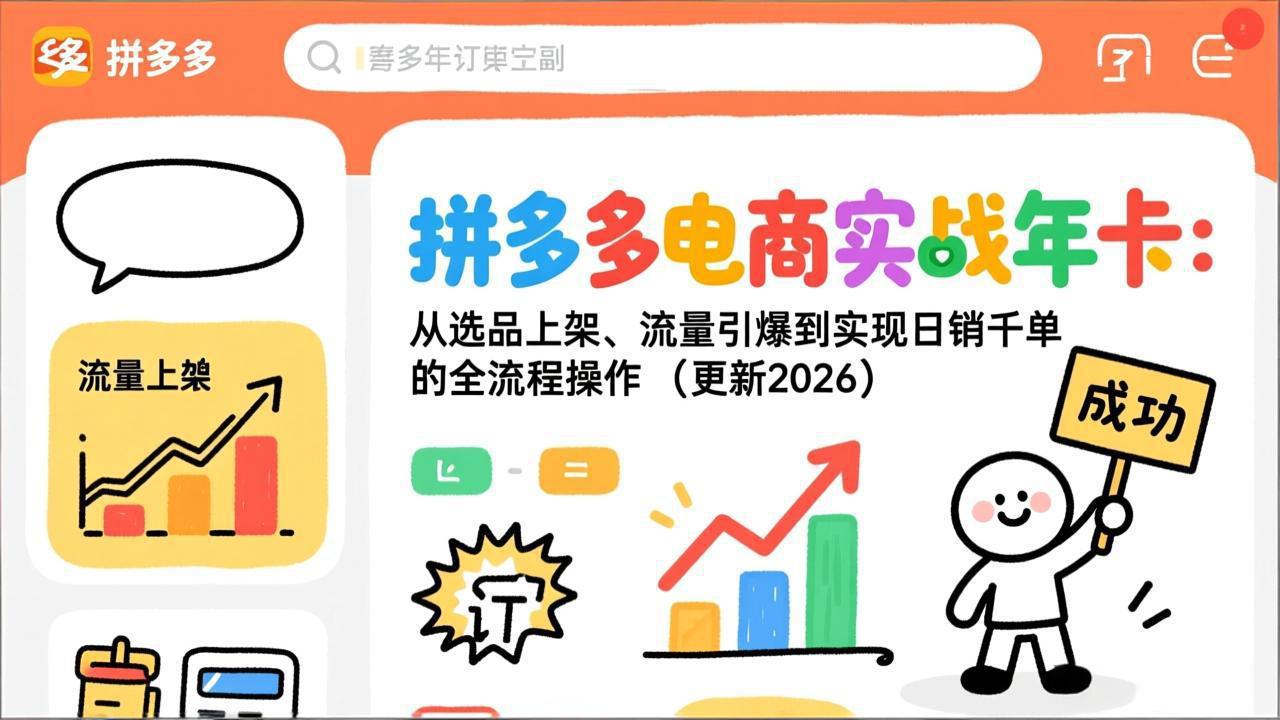 拼多多电商实战年卡:从选品上架、流量引爆到实现日销千单的全流程操作(更新2026年8月-优优云创网