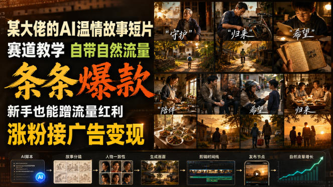 某大佬的AI温情故事短片赛道教学,自带自然流量,条条爆款,新手也能蹭流量红利,涨粉接广告变现-优优云创网