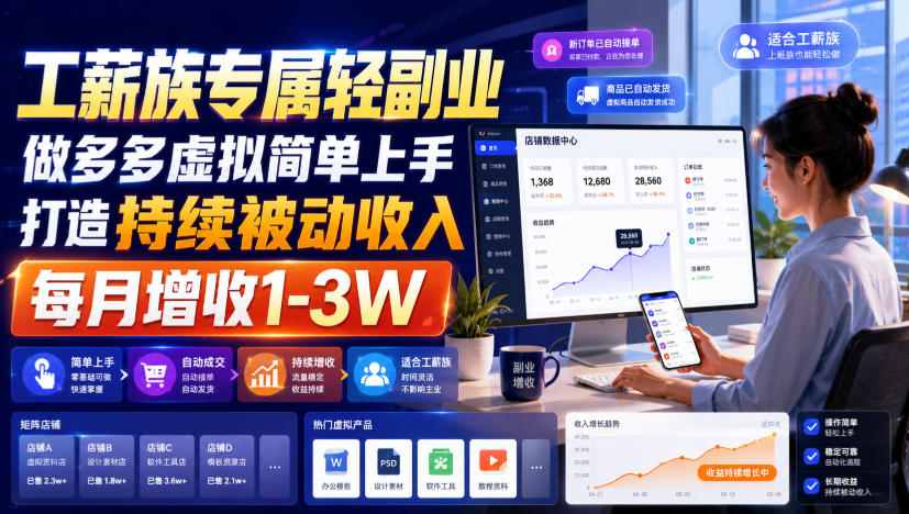 20260813162208739-a889b23e80f6a1c4cc9fb2b708e133e6 工薪族专属轻副业,做多多虚拟简单上手打造持续被动收入,每月增收1-3W【揭秘】