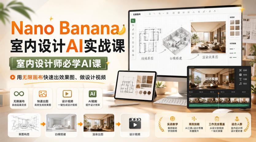 20260814101809866-2468147b2cc4d28937db365e3fdb67d7 Nano Banana室内设计AI实战课,室内设计师必学AI课,用无限画布快速出效果图、做设计视频