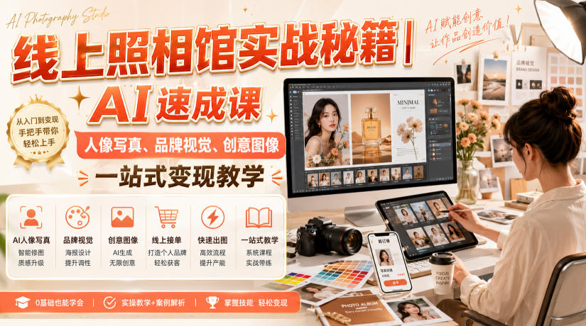 线上照相馆实战秘籍｜AI速成课，人像写真、品牌视觉、创意图像一站式变现教学-优优云创网