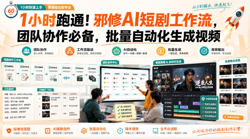 1小时跑通！邪修AI短剧工作流，团队协作必备，批量自动化生成视频-优优云创网