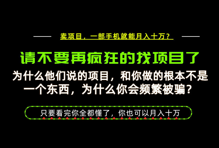 为什么做项目的人大多都是炮灰？为什么只有卖项目才能稳？看完你也可以月入10W+【揭秘】-优优云创网