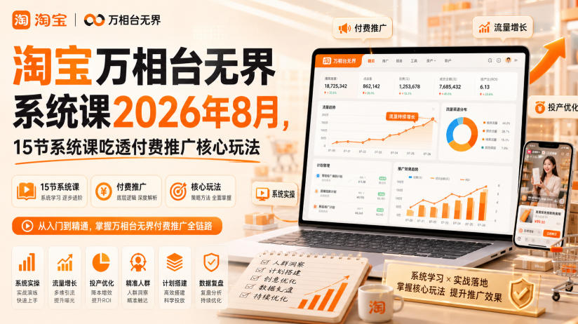 20260815125027209-0e032ffbeb779c8df66dc78469826913 淘宝万相台无界系统课2026年8月,15节系统课吃透付费推广核心玩法