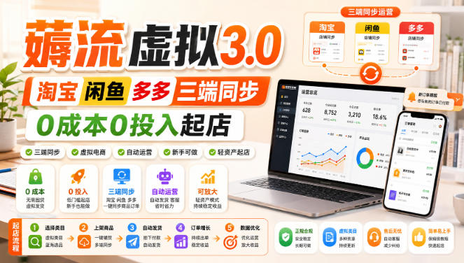 绅白不白·薅流虚拟3.0丨淘宝闲鱼多多三端同步丨0成本0投入起店-优优云创网