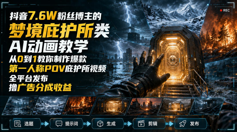 20260816001410692-67ba4b40f5d40ade85afbd58755fdb2f 抖音7.6W粉丝博主的梦境庇护所类AI动画教学,从0到1教你制作爆款第一人称POV庇护所视频,全平台发布撸广告分成收益