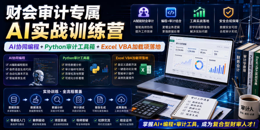 财会审计专属AI实战训练营｜AI协同编程+Python审计工具箱+Excel VBA加载项落地(更新0816)-优优云创网