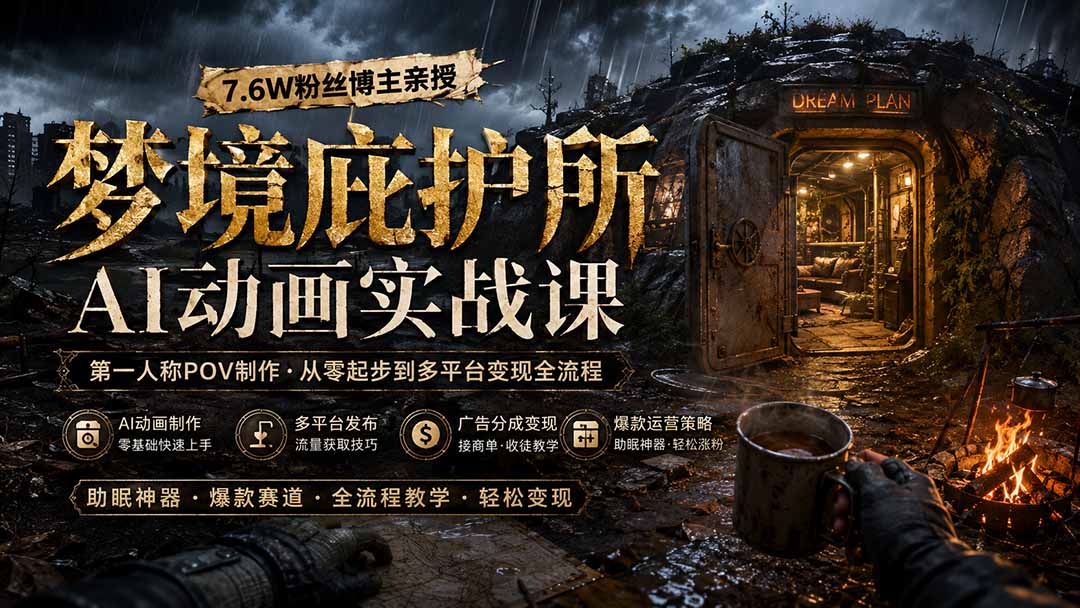 梦境庇护所AI动画实战课：7.6W粉丝博主亲授第一人称POV制作，从零起步到多平台发布变现全流程-优优云创网