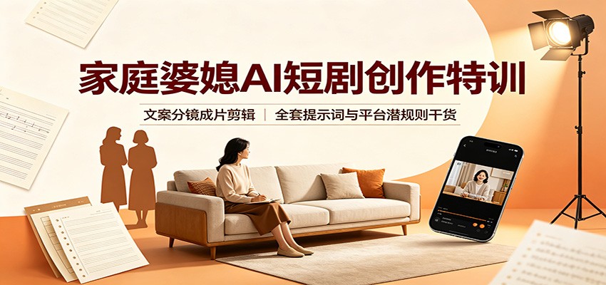 家庭婆媳AI短剧创作特训：文案分镜成片剪辑，全套提示词与平台潜规则干货-优优云创网