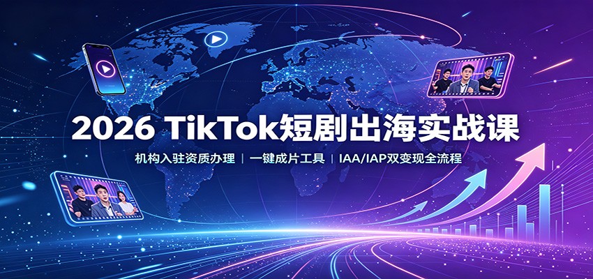 2026 TikTok短剧出海实战课：机构入驻资质办理，一键成片工具，IAA/IAP双变现全流程-优优云创网