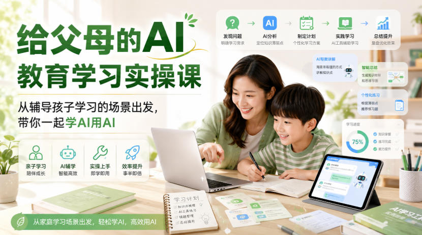 给父母的AI教育学习实操课，从辅导孩子学习的场景出发，带你一起学AI用AI-优优云创网