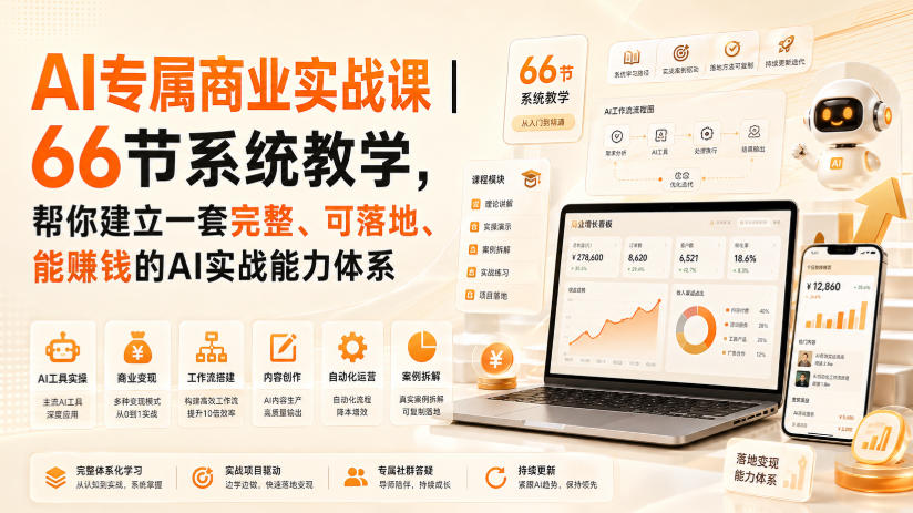 AI专属商业实战课|66节系统教学,帮你建立一套完整、可落地、能賺钱的AI实战能力体系-优优云创网
