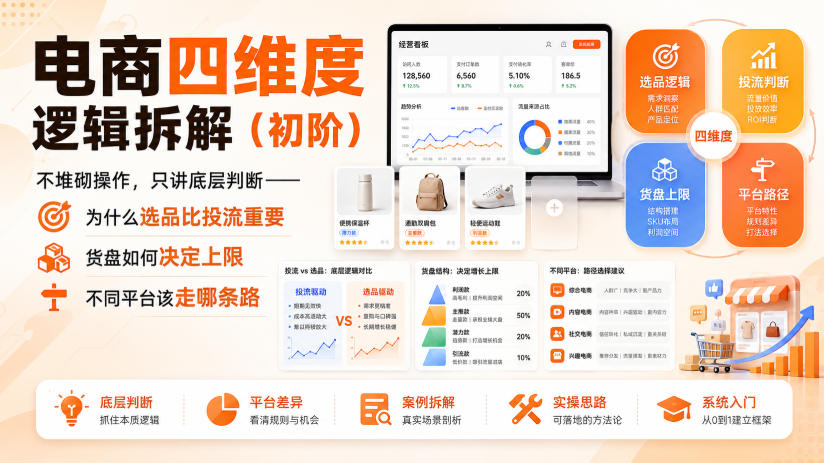 电商四维度逻辑拆解(初阶)不堆砌操作,只讲底层判断——为什么选品比投流重要、货盘如何决定上限、不同平台该走哪条路-优优云创网