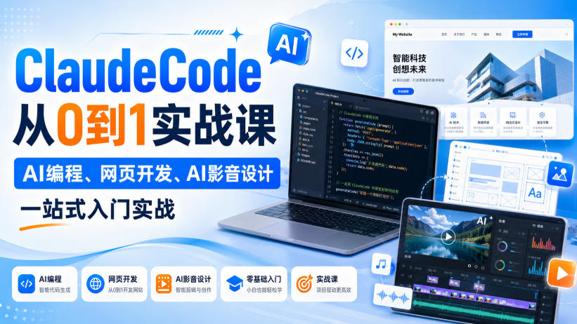 ClaudeCode从0到1实战课，AI编程、网页开发、AI影音设计一站式入门实战-优优云创网