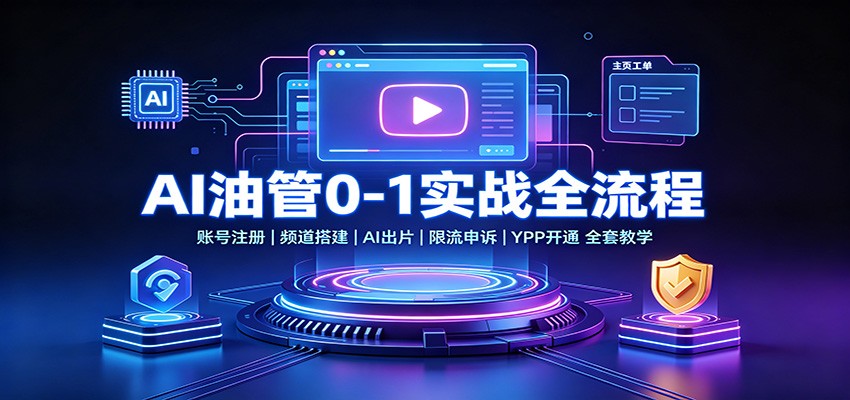 AI油管0-1实战：账号注册频道搭建，AI出片，限流申诉，YPP开通全套教学-优优云创网