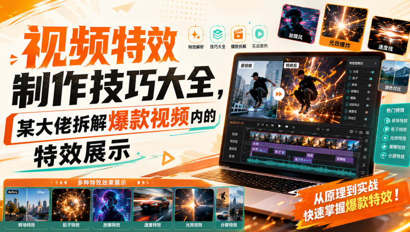 视频特效制作技巧大全,某大佬拆解爆款视频内的特效展示-优优云创网