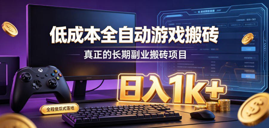 低成本全自动游戏搬砖,真正的长期副业搬砖项目,日入1k+,全程傻瓜式落地【揭秘】-优优云创网
