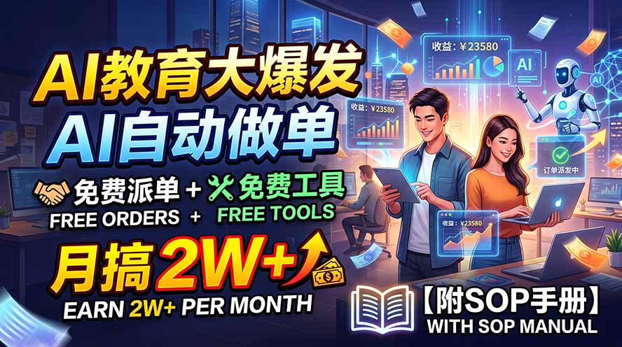 AI教育大爆发,AI自动做单,免费派单+免费工具,月搞2W+【附SOP手册】-优优云创网