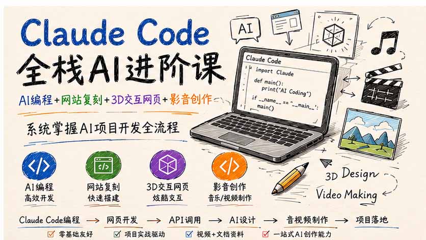 Claude Code全栈AI进阶课;AI编程+网站复刻+3D交互网页+影音创作,系统掌握AI项目开发全流程-优优云创网