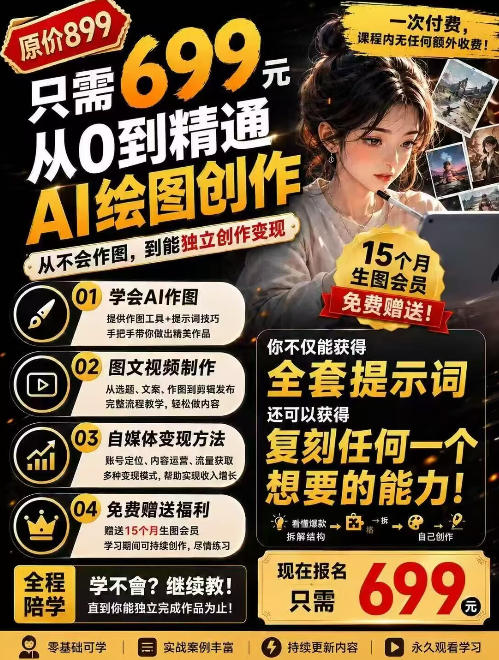 抖音10W粉丝博主的AI绘图教学，从0到精通AI绘图创作，从不会作图到能独立创作变现-优优云创网
