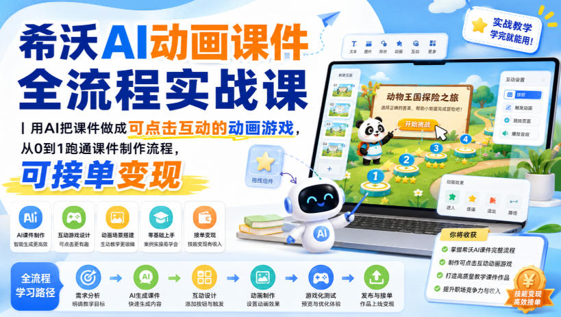 希沃AI动画课件全流程实战课｜用AI把课件做成可点击互动的动画游戏，从0到1跑通课件制作流程，可接单变现-优优云创网