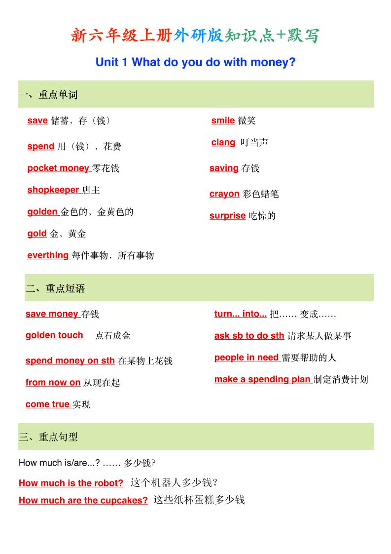 新外研版六年级上英语知识点-优优云创网