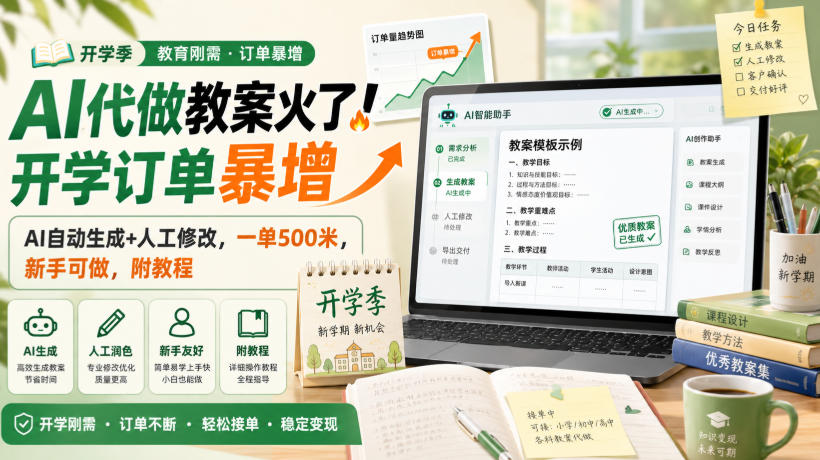 AI代做教案火了!开学订单暴增,AI自动生成+人工修改,一单500米,新手可做,附教程【揭秘】-优优云创网