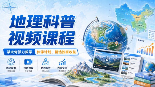 地理科普视频课程,某大佬倾力教学,伙伴计划、精选独家收益-优优云创网