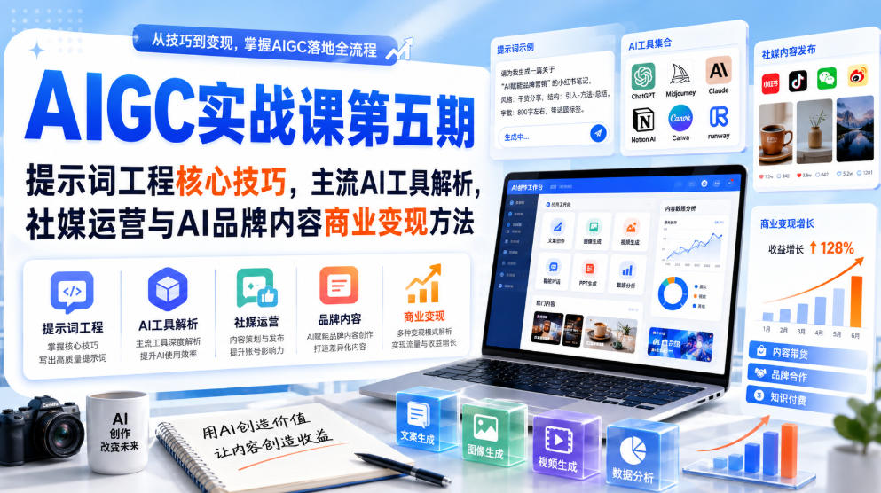 刺猬星球·AIGC实战课第五期，提示词工程核心技巧，主流AI工具解析，社媒运营与AI品牌内容商业变现方法-优优云创网