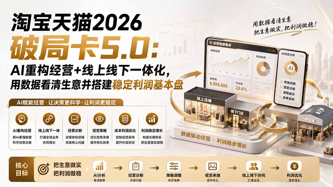 淘宝天猫2026破局卡5.0:AI重构经营+线上线下一体化,用数据看清生意并搭建稳定利润基本盘-优优云创网