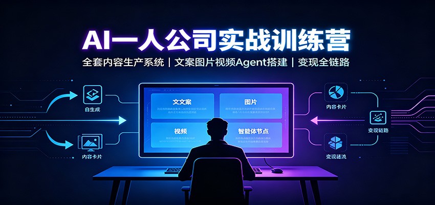 AI创作一人公司实战训练营:全套内容生产系统,文案图片视频Agent搭建变现全链路-优优云创网