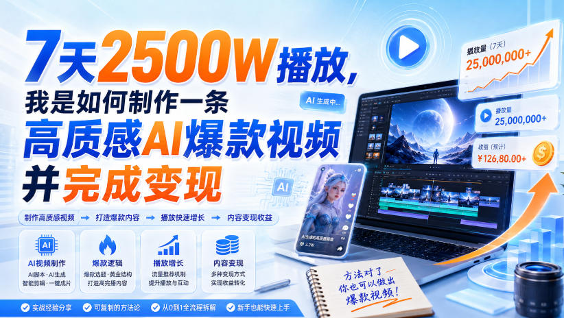 7天2500W播放,我是如何制作一条高质感AI爆款视频并完成变现-优优云创网