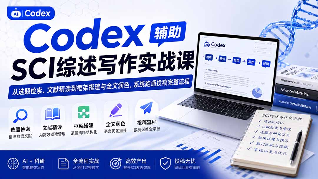 Codex辅助SCI综述写作实战课——从选题检索、文献精读到框架搭建与全文润色,系统跑通投稿完整流程-优优云创网