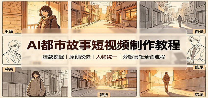 AI都市故事短视频制作教程：爆款挖掘原创改造，人物统一分镜剪辑全套流程-优优云创网