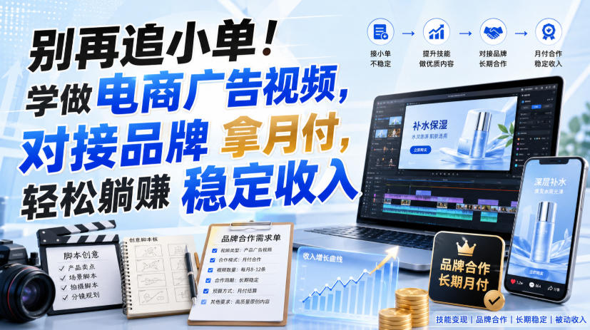 别再追小单！学做电商广告视频，对接品牌拿月付，轻松躺賺稳定收入【原创双语字幕】-优优云创网