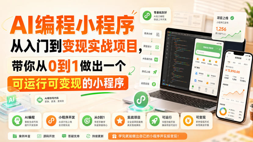 AI编程小程序从入门到变现实战项目，带你从0到1做出一个可运行可变现的小程序-优优云创网