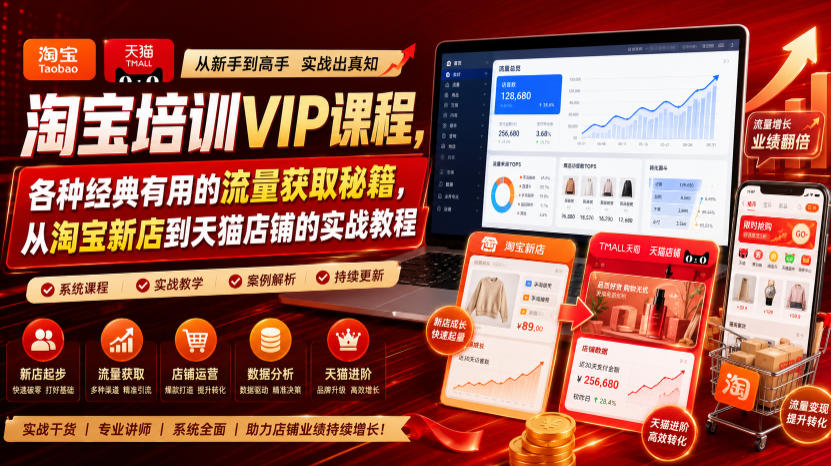 淘宝培训VIP课程，各种经典有用的流量获取秘籍，从淘宝新店到天猫店铺的实战教程(更新08月20日)-优优云创网