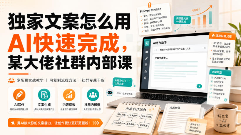 独家文案怎么用AI快速完成，某大佬社群内部课-优优云创网