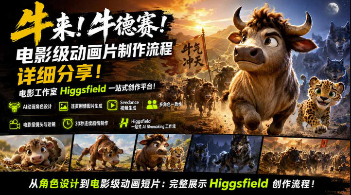 牛来！牛德赛！电影级动画片制作流程详细分享！电影工作室Higgsfield一站式创作平台，完整创作流程-优优云创网
