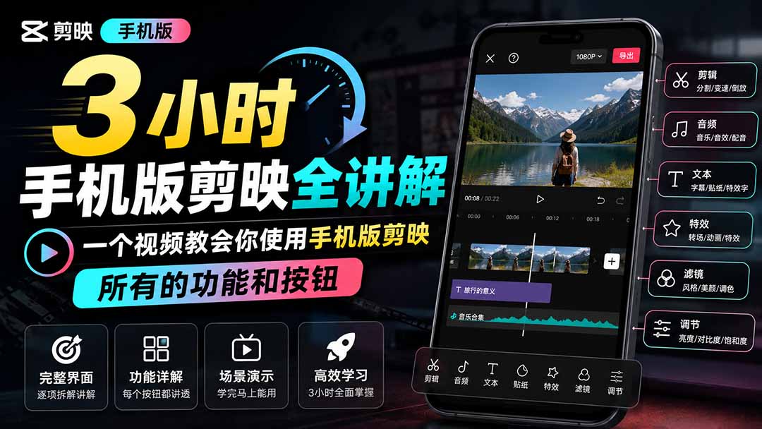 3小时手机版剪映全讲解，一个视频教会你使用手机版剪映，所有的功能和按钮-优优云创网