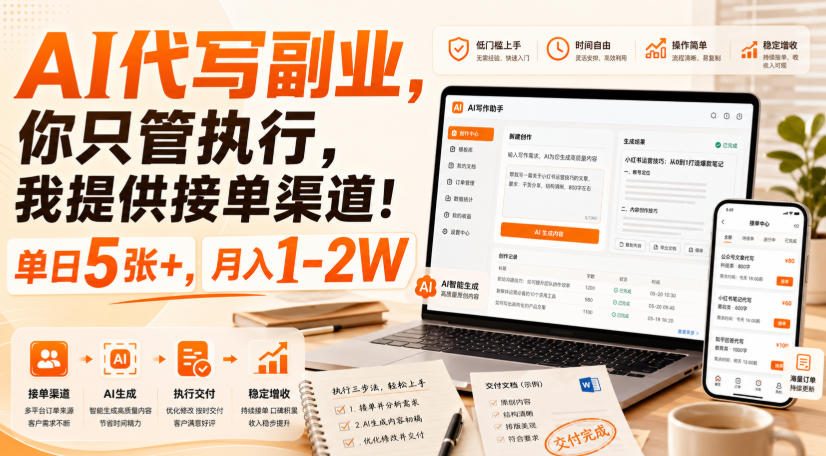 AI代写副业，你只管执行，我提供接单渠道！单日5张+，月入1-2W【揭秘】-优优云创网