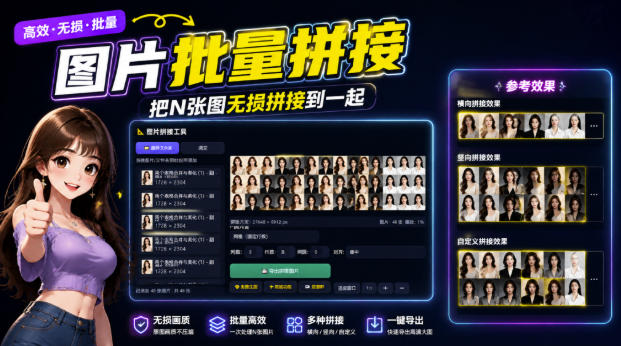 图片批量拼接，把N张图无损拼接到一起，支持横向、竖向、自定义等功能-优优云创网