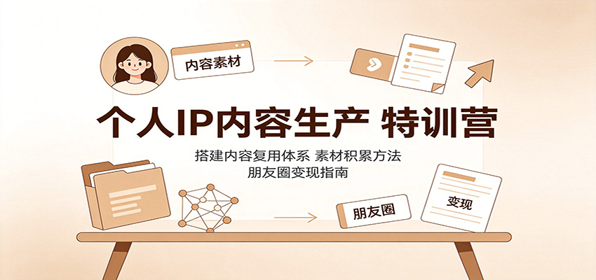 个人IP内容生产特训营：搭建内容复用体系，素材积累方法，朋友圈变现指南-优优云创网