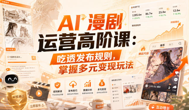 AI漫剧运营高阶课:吃透发布规则,掌握多元变现玩法-优优云创网