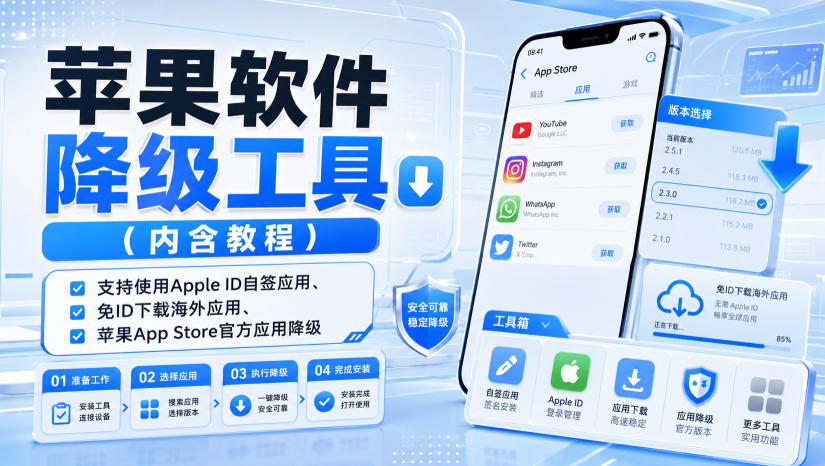 苹果软件降级工具(内含教程)，支持使用Apple ID自签应用、免ID下载海外应用、苹果App Store官方应用降级等-优优云创网
