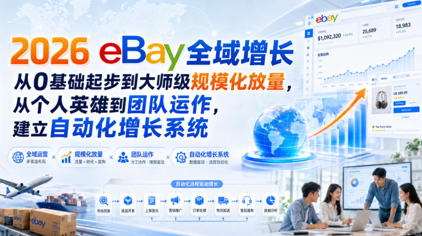 2026 eBay全域增长，从0基础起步到大师级规模化放量，从个人英雄到团队运作，建立自动化增长系统-优优云创网
