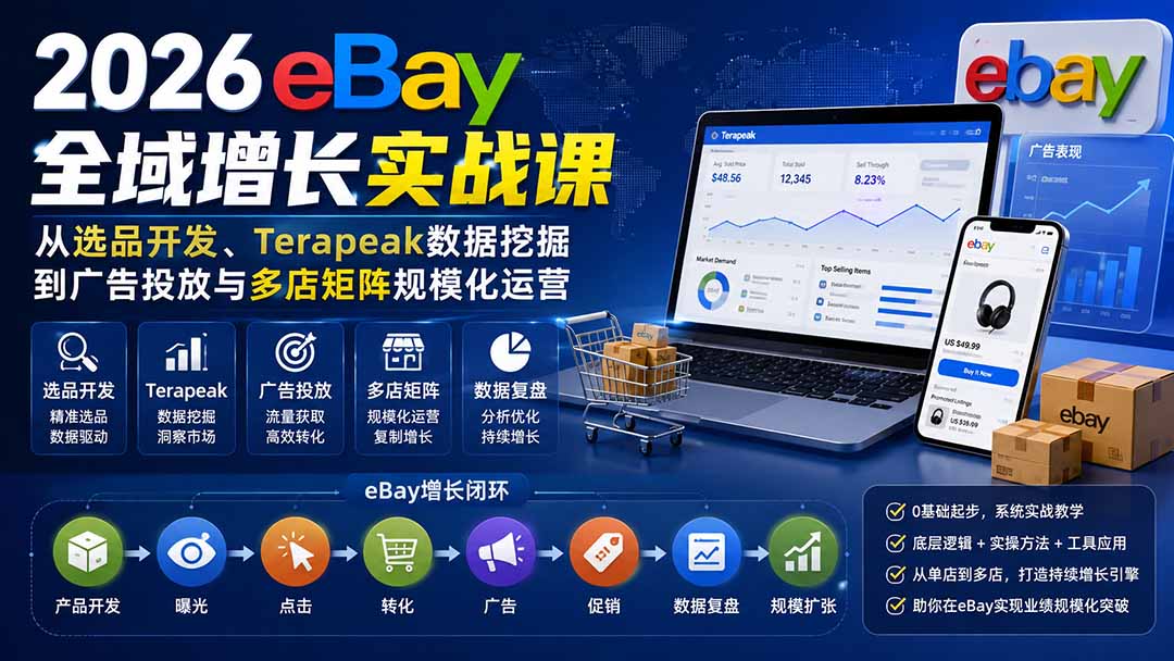 2026-Vincent eBay全域增长实战课-无水印：从选品开发、Terapeak数据挖掘到广告投放与多店矩阵规模化运营-优优云创网