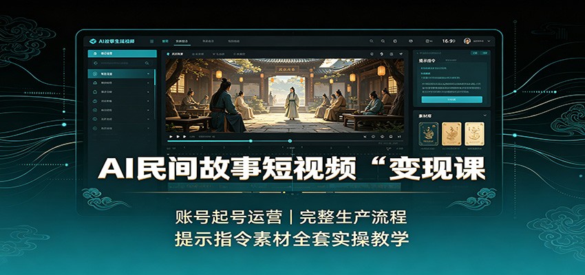 AI民间故事短视频变现课:账号起号运营,完整生产流程,提示指令素材全套实操教学-优优云创网