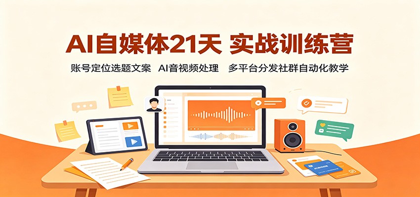 AI自媒体21天实战训练营：账号定位选题文案，AI音视频处理，多平台分发社群自动化教学-优优云创网