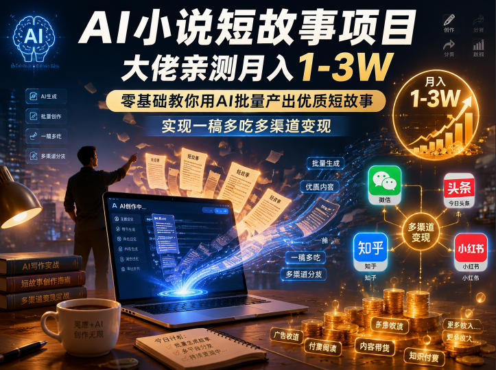 AI小说短故事项目,大佬亲测月入1-3W,零基础教你用AI批量产出优质短故事,实现一稿多吃多渠道变现(更新0824)-优优云创网